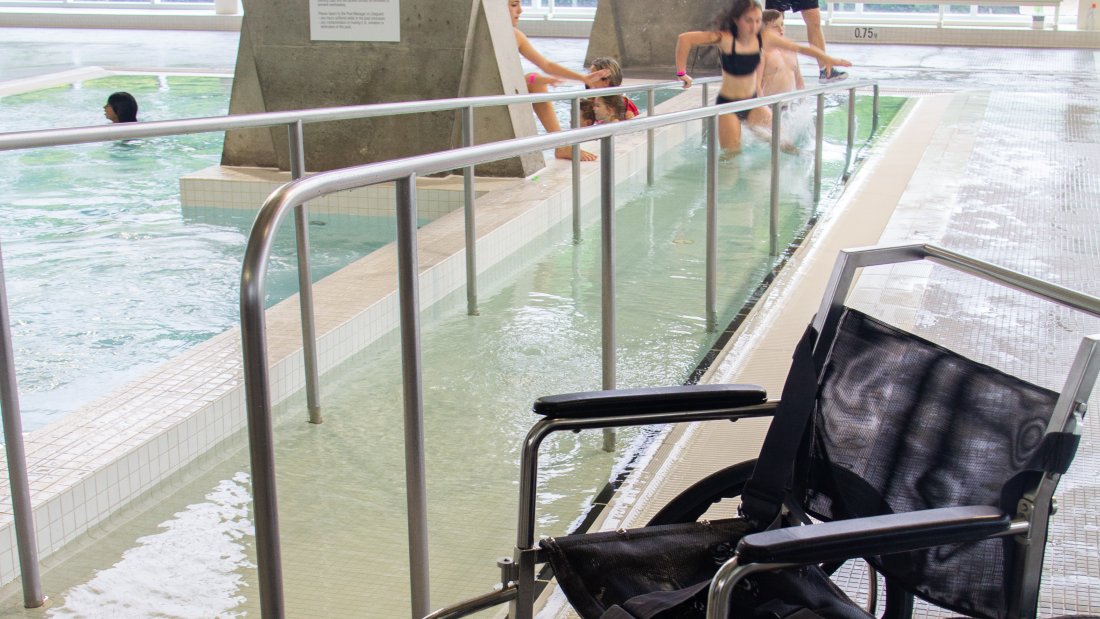 An aquatic wheelchair at Newton Recreation Centre.