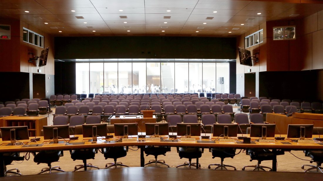 Empty Council Chambers at Surrey City Hall