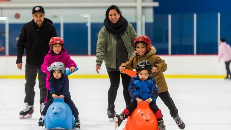 Family skating together.