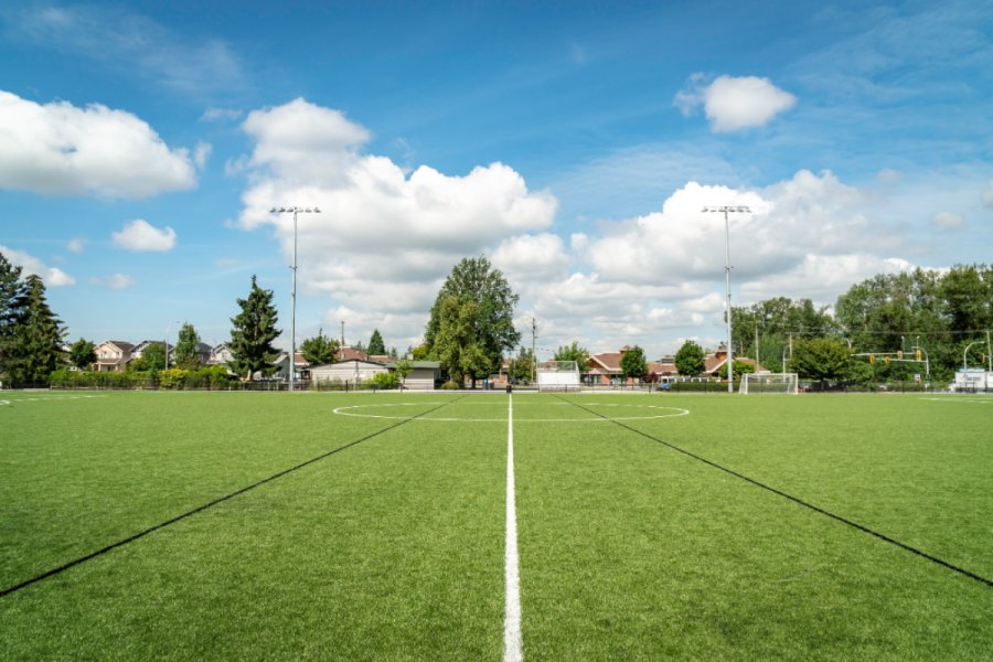 Soccer field and blue skies