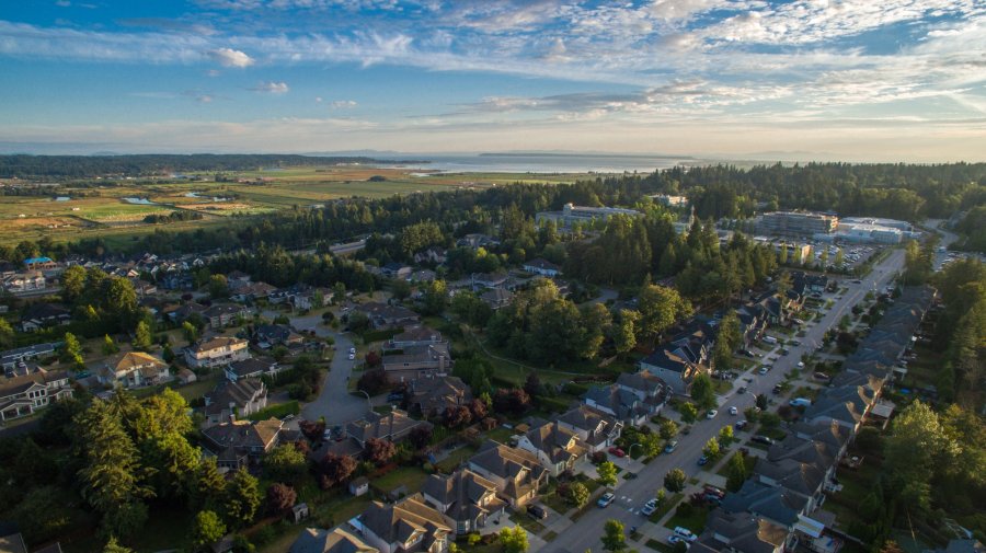 aerial shot of newton facing south across mud bay