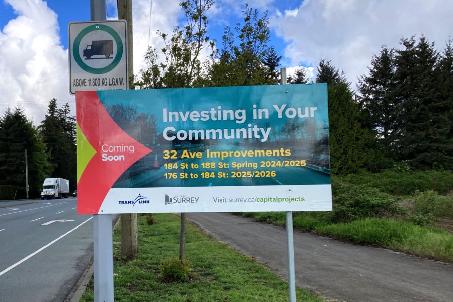 Board saying 'Investing in Your Community' on a sidewalk